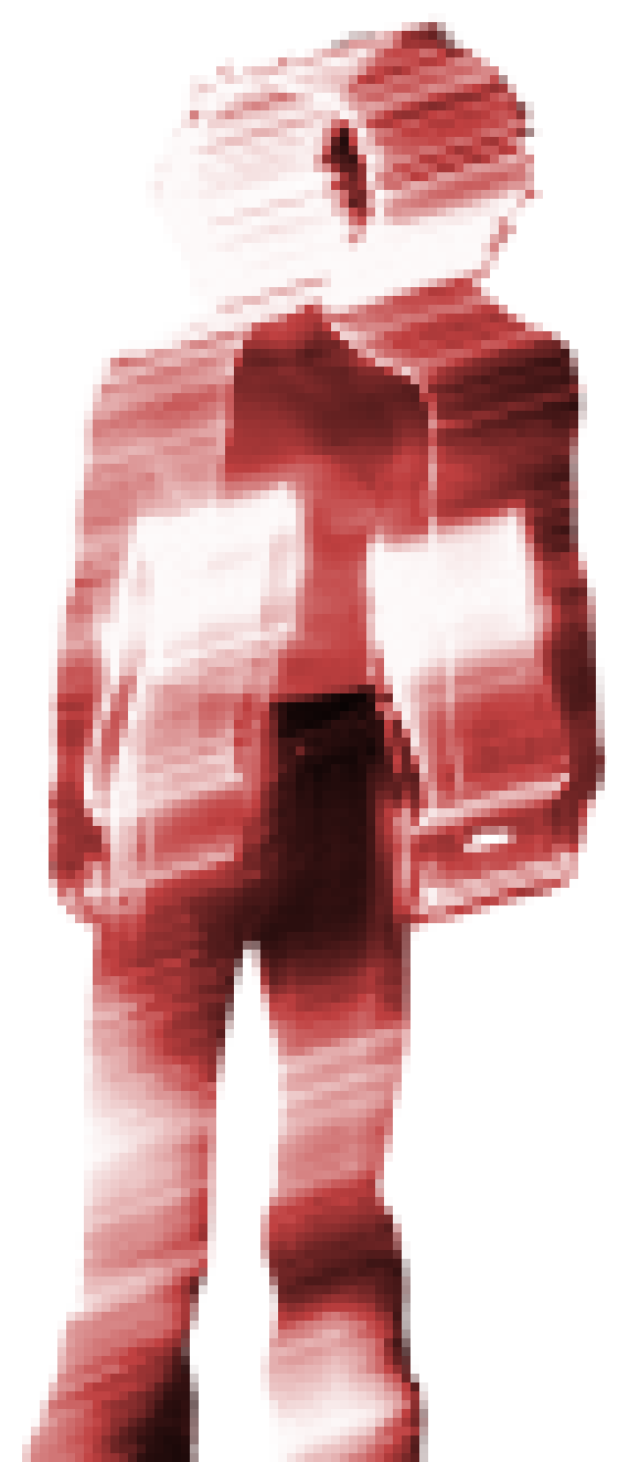 Moooxy, full-body pixelated red figure